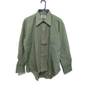 Nos Vintage Vardon Perma Prest Dress Long Sleeve Shirt Green Size 17/31
